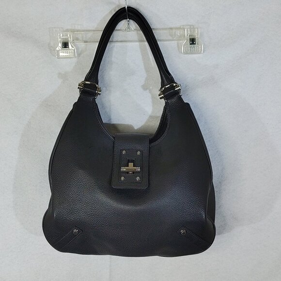 Banana Republic Black Pebble Leather Shoulder Bag Hobo Purse Chrome Hardware - Picture 2 of 14